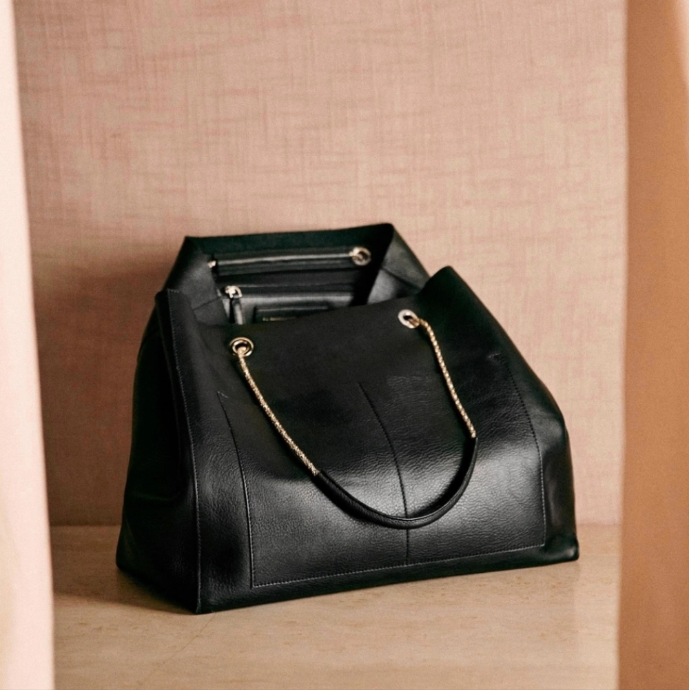 Sezane Black Leather Gaby Shoulder Bag